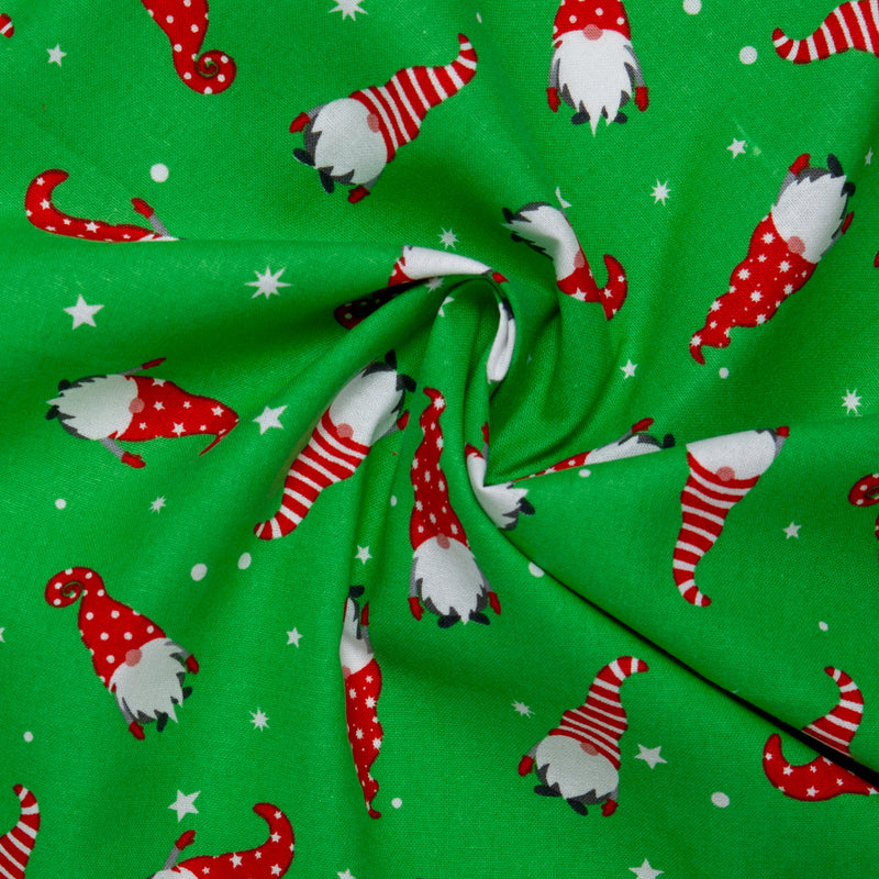 Printed Cotton - CHRISTMAS MAGIC - Gnomes / Stars - Green