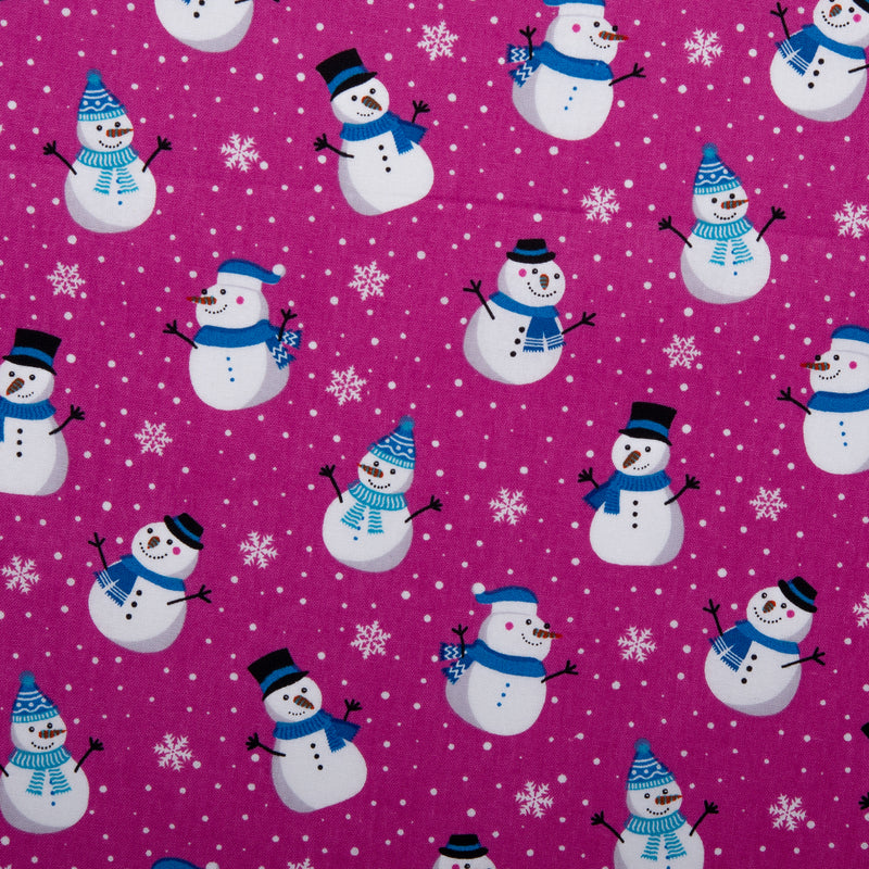 Merry Christmas Material Fabric by The Yard, Snowman Xmas Tree  Upholstery Fabric, Bell New Year Xmas Gift Decorative Fabric, Cartoon  Christmas Theme Indoor Outdoor Fabric, Pink, 1 Yard