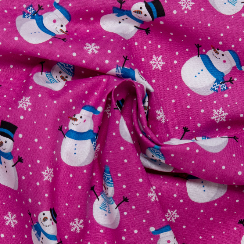 Printed Cotton - CHRISTMAS MAGIC - Snowman - Pink