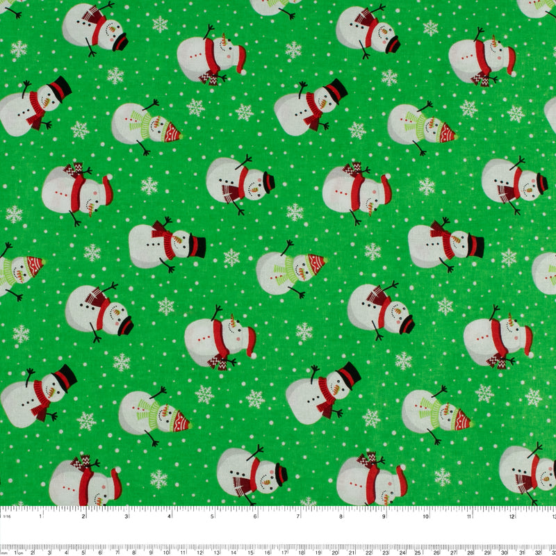 Printed Cotton - CHRISTMAS MAGIC - Snowman - Green
