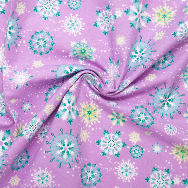Christmas flannelette print - Snowflakes - Purple