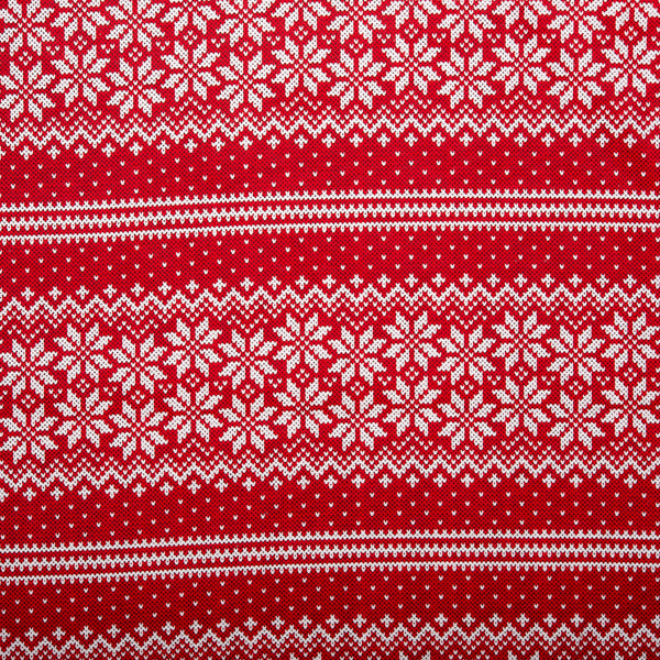 Christmas Flannelette Print - Snowflakes Stripes - Red