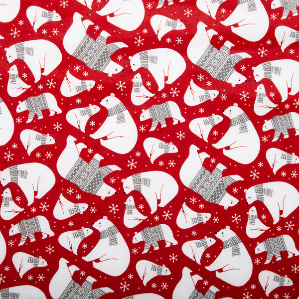 Christmas flannelette print - CHARLIE - Bear with scarf - Red