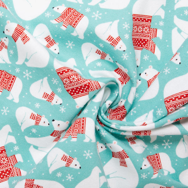 Christmas flannelette print - CHARLIE - Bear with scarf - Aqua