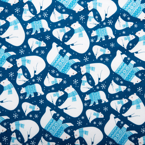 Christmas flannelette print - CHARLIE - Bear with scarf - Blue