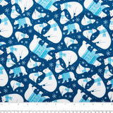 Flanellette imprimée de Noël - CHARLIE - Ours avec foulard - Bleu