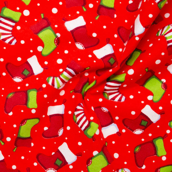 Christmas flannelette print - CHARLIE - Christmas sock - Red