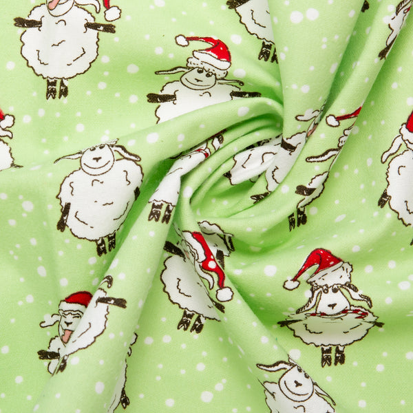 Flanellette imprimée de Noël - CHARLIE - Moutons de Noël - Vert