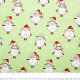 Flanellette imprimée de Noël - CHARLIE - Moutons de Noël - Vert