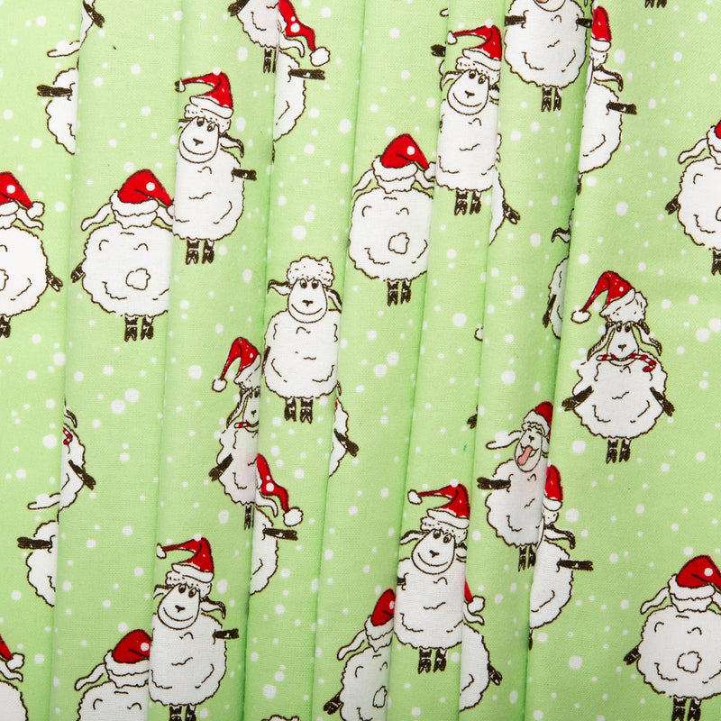 Christmas flannelette print - CHARLIE - Christmas sheep - Green