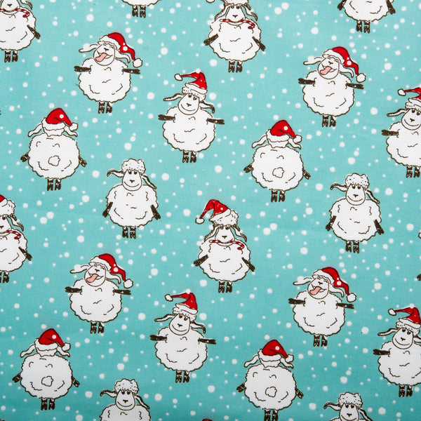 Christmas flannelette print - CHARLIE - Christmas sheep - Aqua