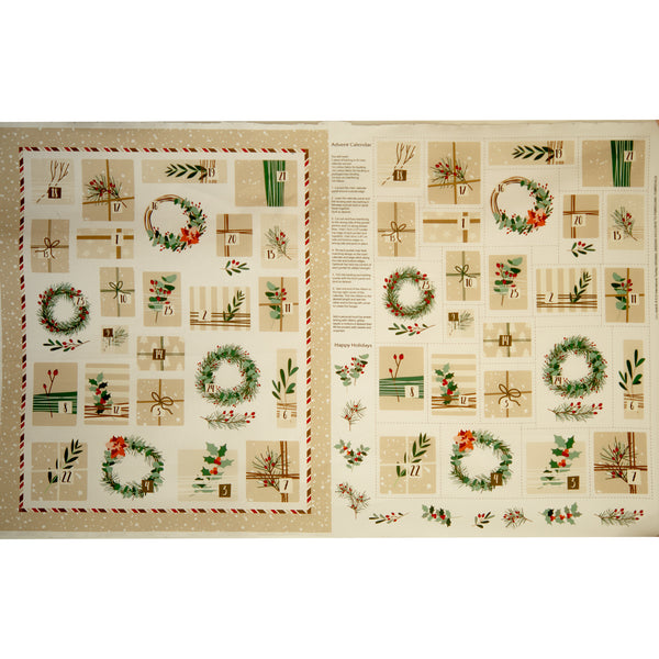 Panneau calendrier de l'Avent - Couronne de Noël 36'' x 44'' (90cm x 112cm)  - Beige