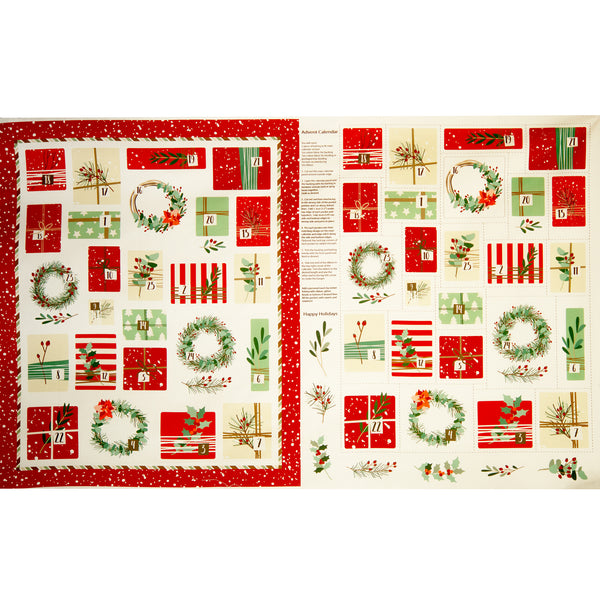 Panneau calendrier de l'Avent - Couronne de Noël 36'' x 44'' (90cm x 112cm)  - Rouge