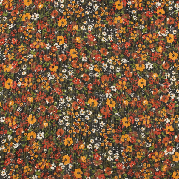 Printed Chiffon - AMANDA - Florals - Black / Orange