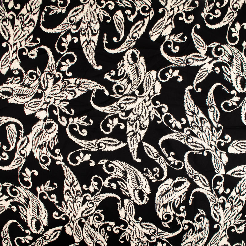 BUBBLE SHINE Printed Polyester - Leafs - Black