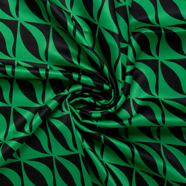 Printed Satin Velvet - CHARLOTTE - Geometric - Green