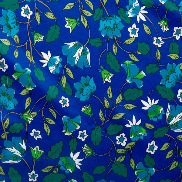 Printed Satin Velvet - CHARLOTTE - Clematis - Blue