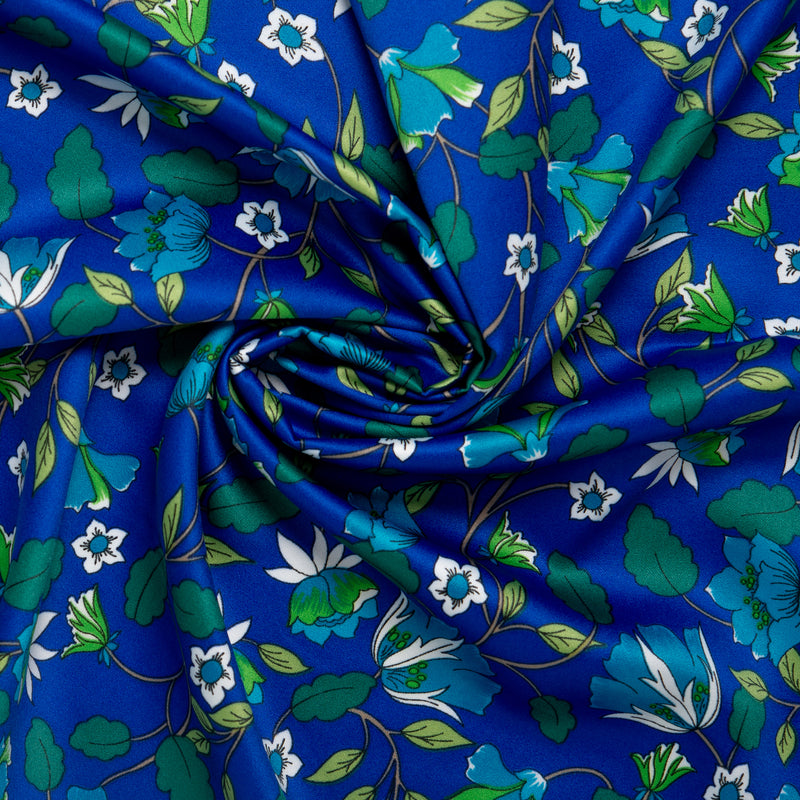 Printed Satin Velvet - CHARLOTTE - Clematis - Blue