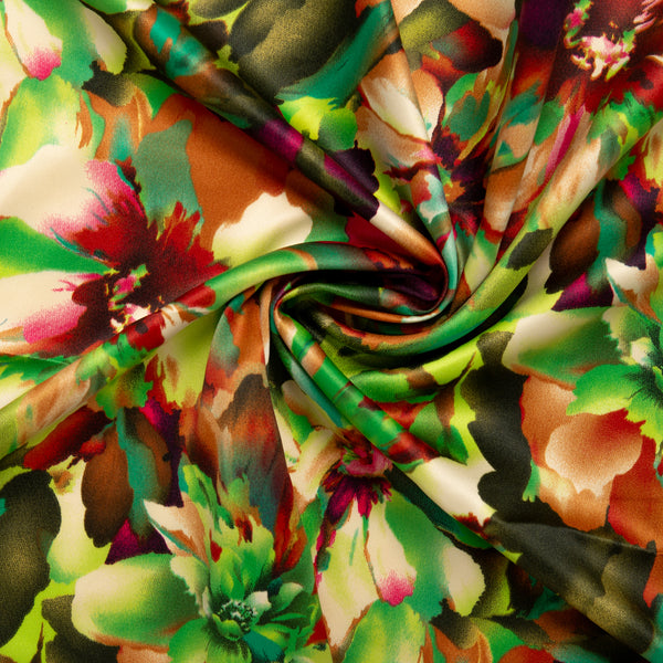 Printed Satin Velvet - CHARLOTTE - Chrysanthemum - Green