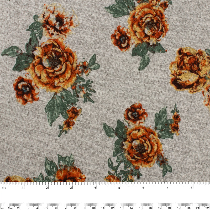 Printed Sweater Knit - HACCI - Roses - Grey