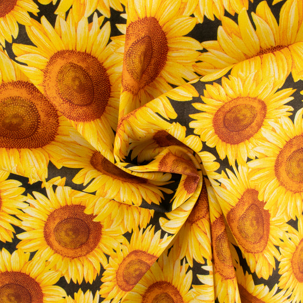 Printed Cotton - SUNSHINE DAYDREAM - Sunflowers - Black