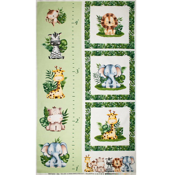 Printed Cotton - WEE SAFARI - Panel Lion 24" x 44" (60cm x 112cm) - Green