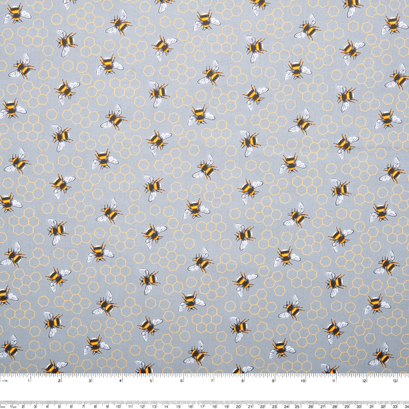 Coton imprimé - <<BEECROFT>> - Abeilles - Gris