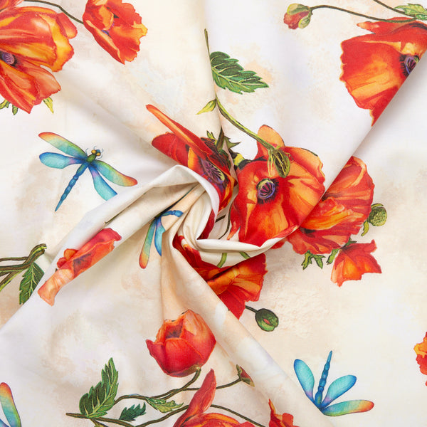 Digital Printed Cotton- CHARISMA - Poppy - Beige