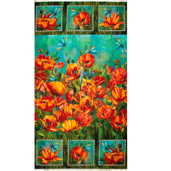 Digital printed cotton - CHARISMA - Panel florals 24" x 44" (60cm X 112cm) - Turquoise