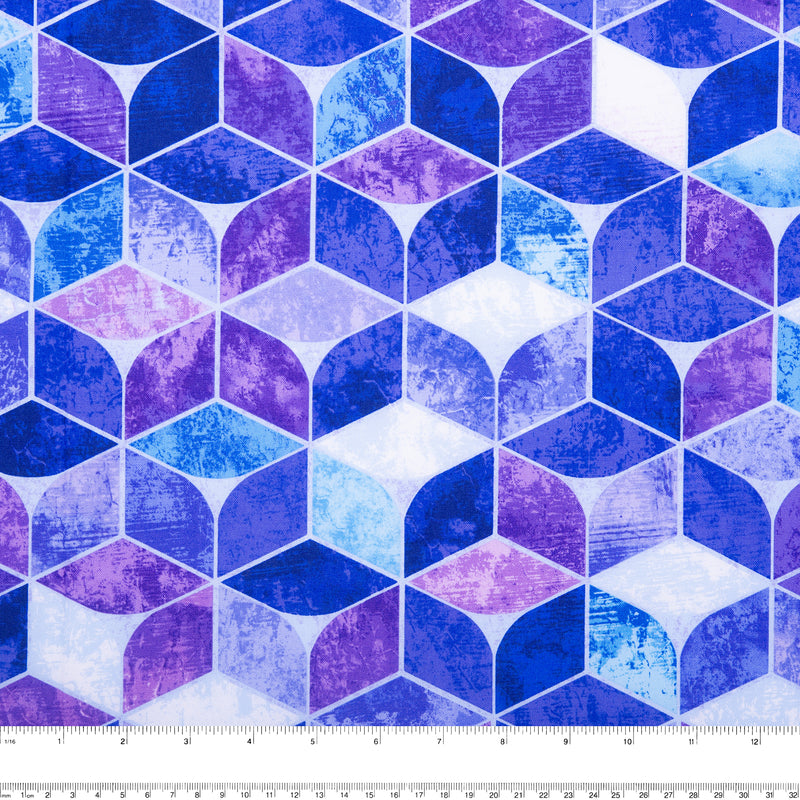 Coton imprimé - <KINETIC GEOMETRICS> - Géométrique - Mauve / Bleu