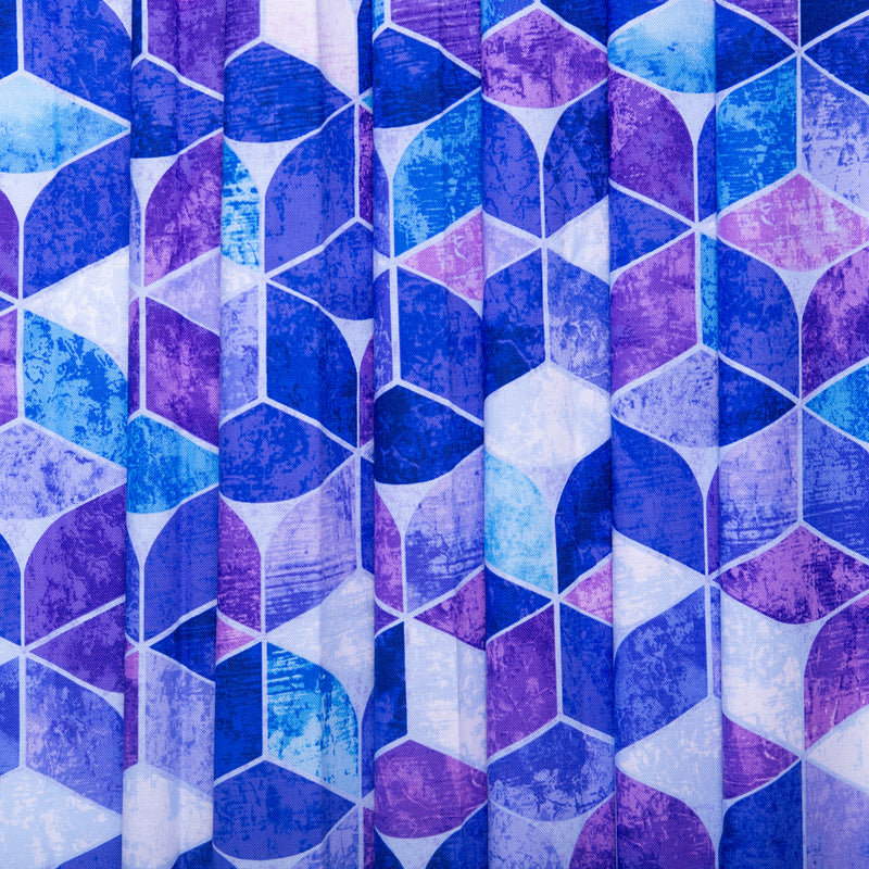 Coton imprimé - <KINETIC GEOMETRICS> - Géométrique - Mauve / Bleu