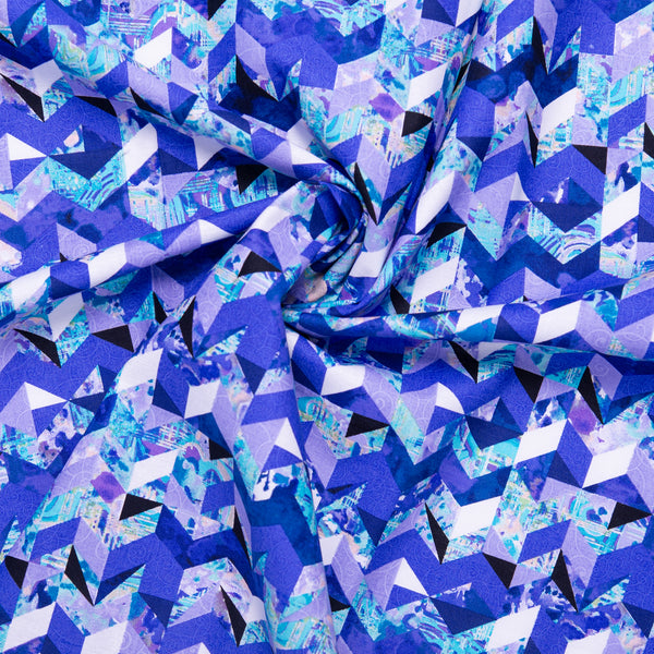 Coton imprimé - <KINETIC GEOMETRICS> - Géométrique triangle - Bleu