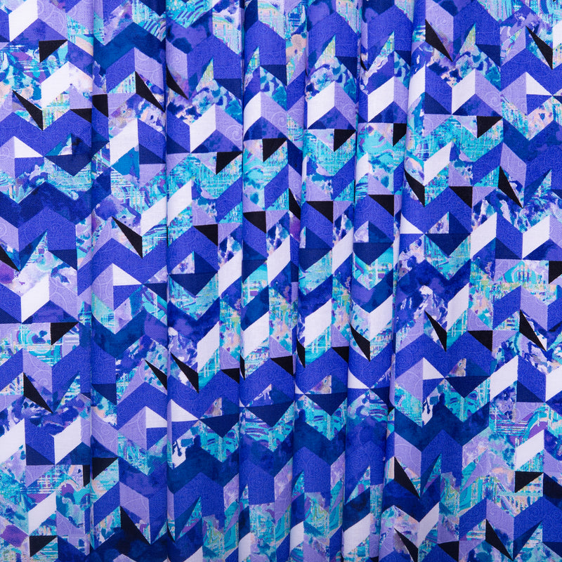 Coton imprimé - <KINETIC GEOMETRICS> - Géométrique triangle - Bleu