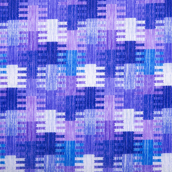 Coton imprimé - <KINETIC GEOMETRICS> - Géométrique - Mauve / Bleu