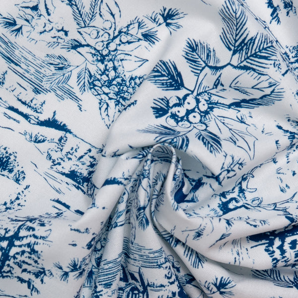 Toile d'hiver imprimé - Sapins / Poinsettia - Bleu