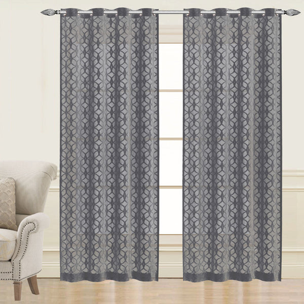 Grommets curtain panel - Sheer - Circle - Grey - 52 x 96''
