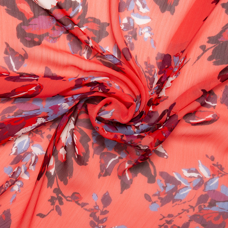 Novelty  Polyester Print - Florals - Coral / Blue
