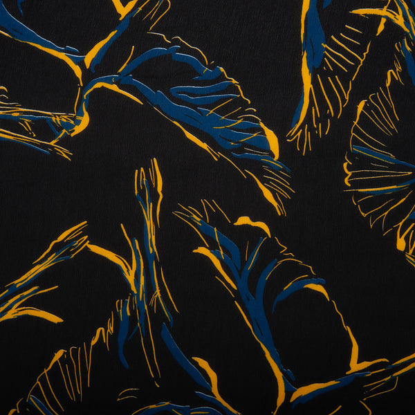 Novelty  Polyester Print - Tropical leafs - Black / Blue / Yellow