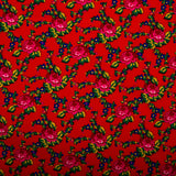 Tissu de polyester imprimé Fantaisie - Roses - Rouge / Vert
