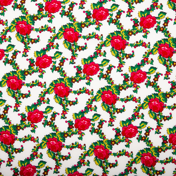 Novelty  Polyester Print - Roses - White / Green