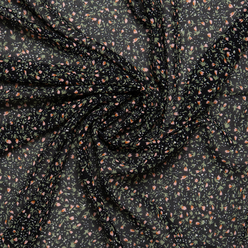 Tissu de polyester imprimé Fantaisie - Bébé tulipe - Noir