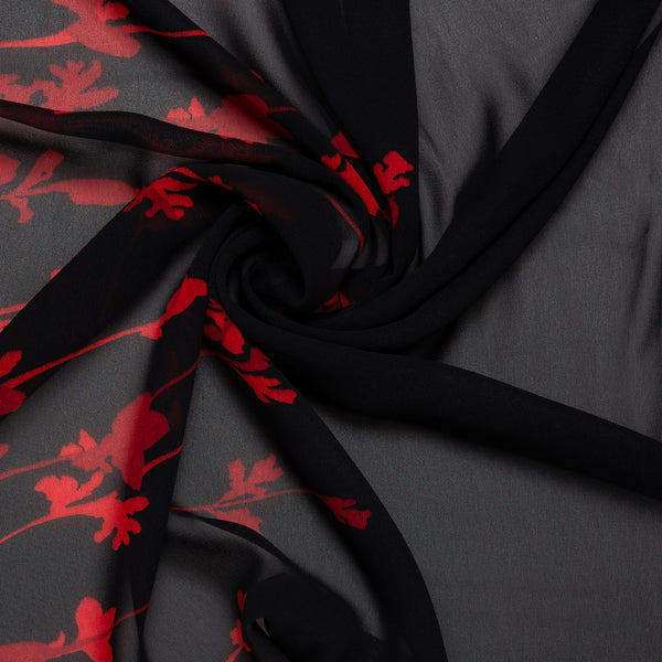 Novelty  Polyester Print - Abstract flowers - Black