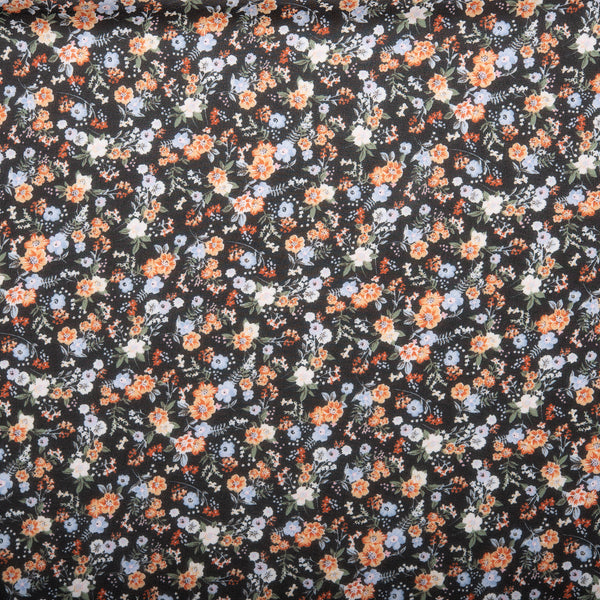 Novelty  Polyester Print - Baby flowers - Black / Blue