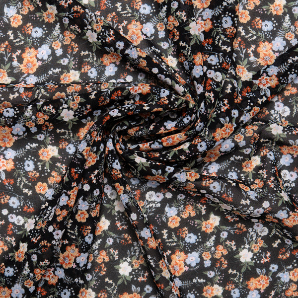 Novelty  Polyester Print - Baby flowers - Black / Blue