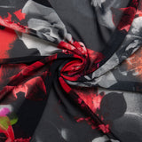 Tissu de polyester imprimé Fantaisie - Pivoines / Roses - Noir / Rouge