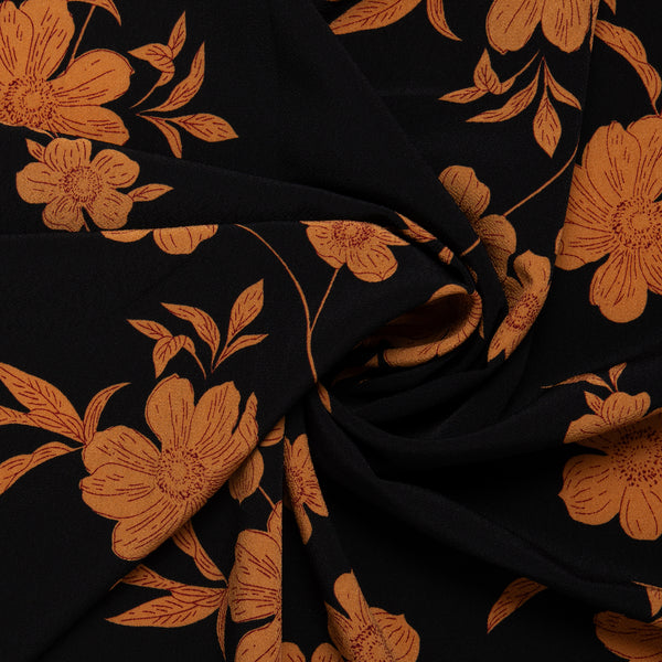 Novelty  Polyester Print - Florals - Black / Brown