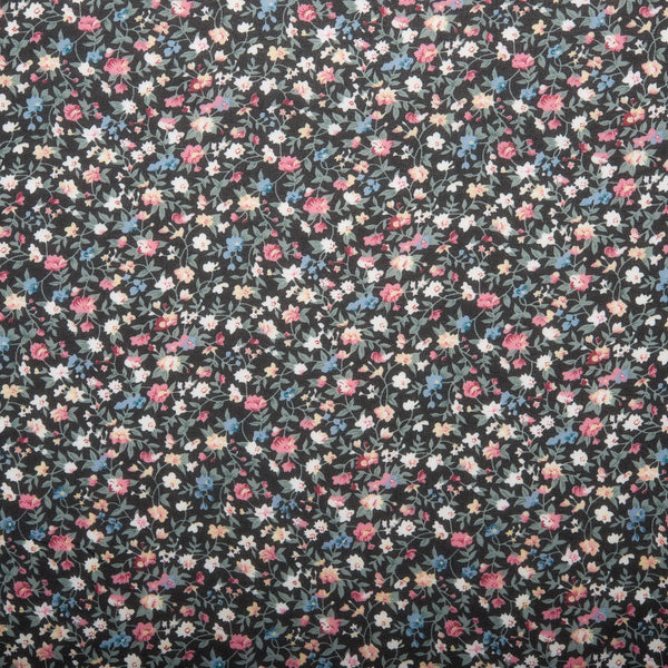 Tissu de polyester imprimé Fantaisie - Bébé fleurs - Noir / Bleu / Rose