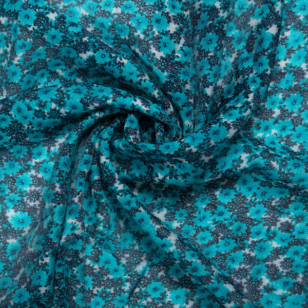 Tissu de polyester imprimé Fantaisie - Marguerites - Turquoise