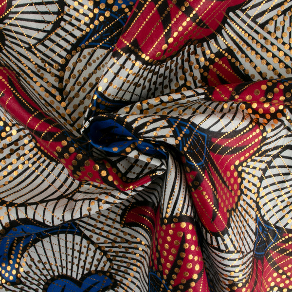 African Metallic Print - Leafs - Red / Blue