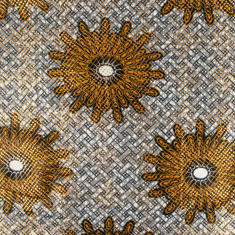 African Metallic Print - Trellis - Grey / Yellow